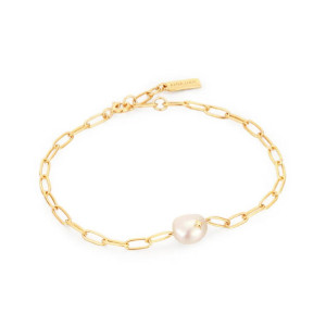 Pulsera eslabones perla plata oro -